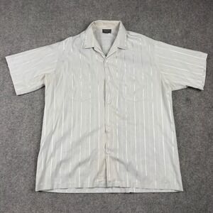 Triumph Button Up Shirt Mens XL White Striped Short Sleeve Vintage 70s Disco